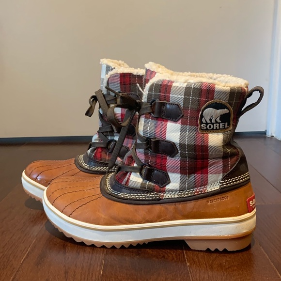 plaid sorel boots